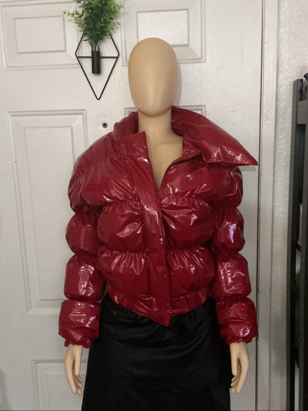Fashion Nova Glossy Wine Red Puffer Jacket